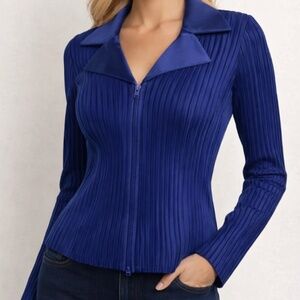 Tadashi Shoji Royal Blue Ribbed Zipper Jacket